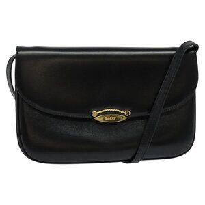 BALLY Shoulder Bag Leather Black Gold Auth BA2300